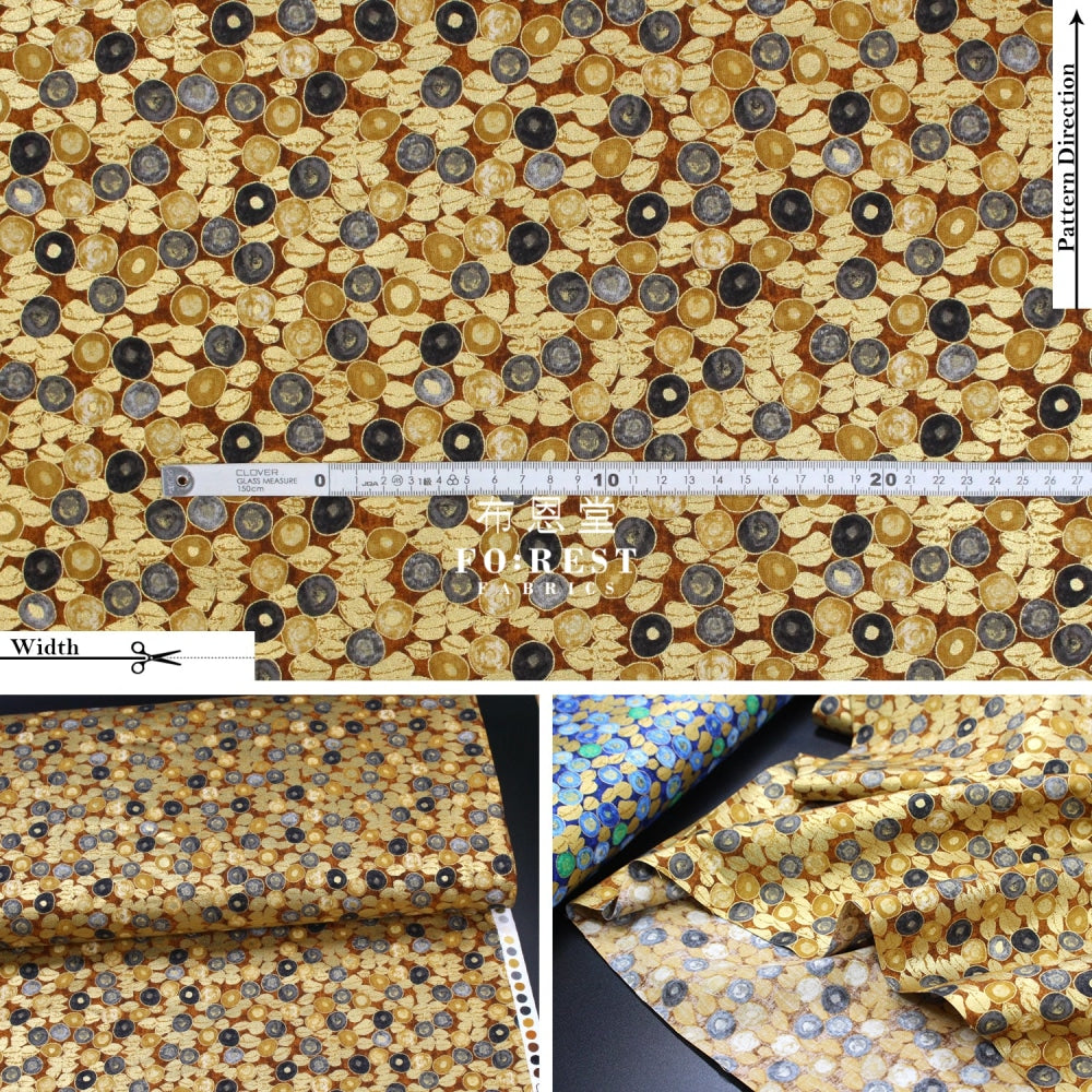 Cotton - Gustav Klimt Jewel Leaf Metallic Fabric Gold