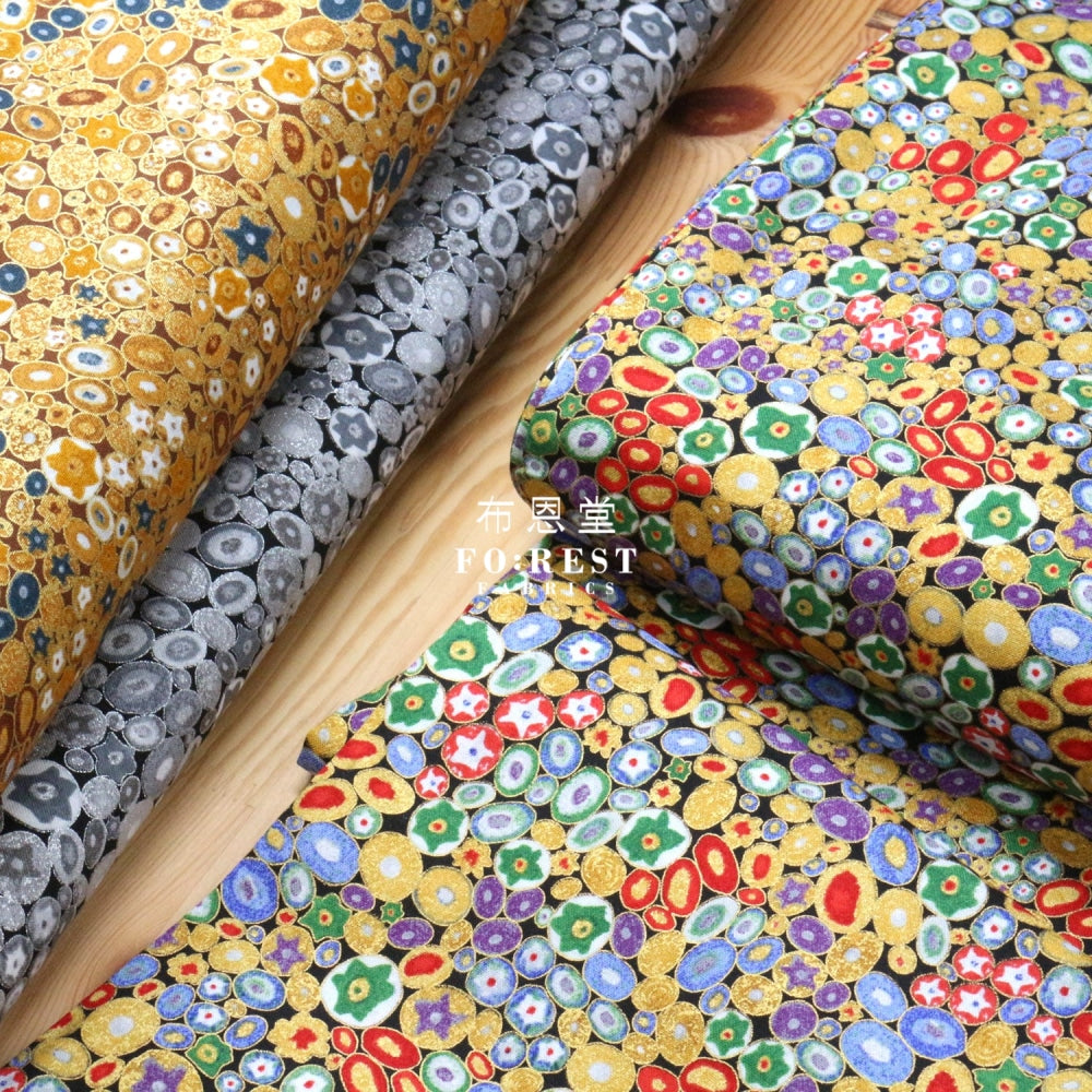 Cotton - Gustav Klimt Jewel Ovals Metallic Fabric Colourful