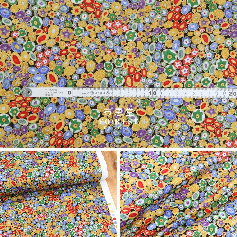 Cotton - Gustav Klimt Jewel Ovals Metallic Fabric Colourful