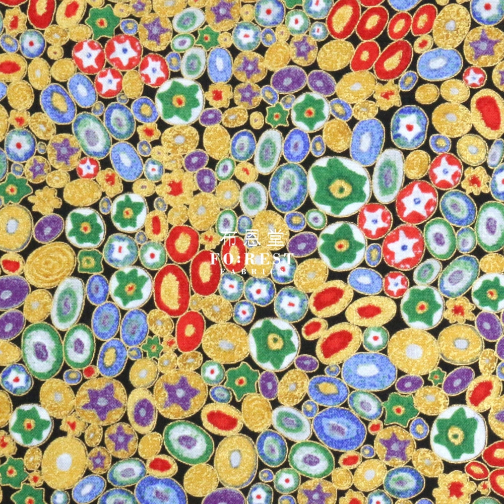 Cotton - Gustav Klimt Jewel Ovals Metallic Fabric Colourful