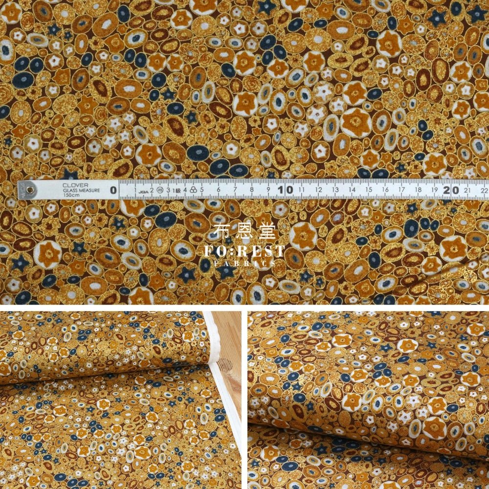 cotton - Gustav Klimt Jewel Ovals Metallic fabric Gold - FO:REST Fabric 布恩堂Liberty fabrictana lawnjapanese fabricykk zipper