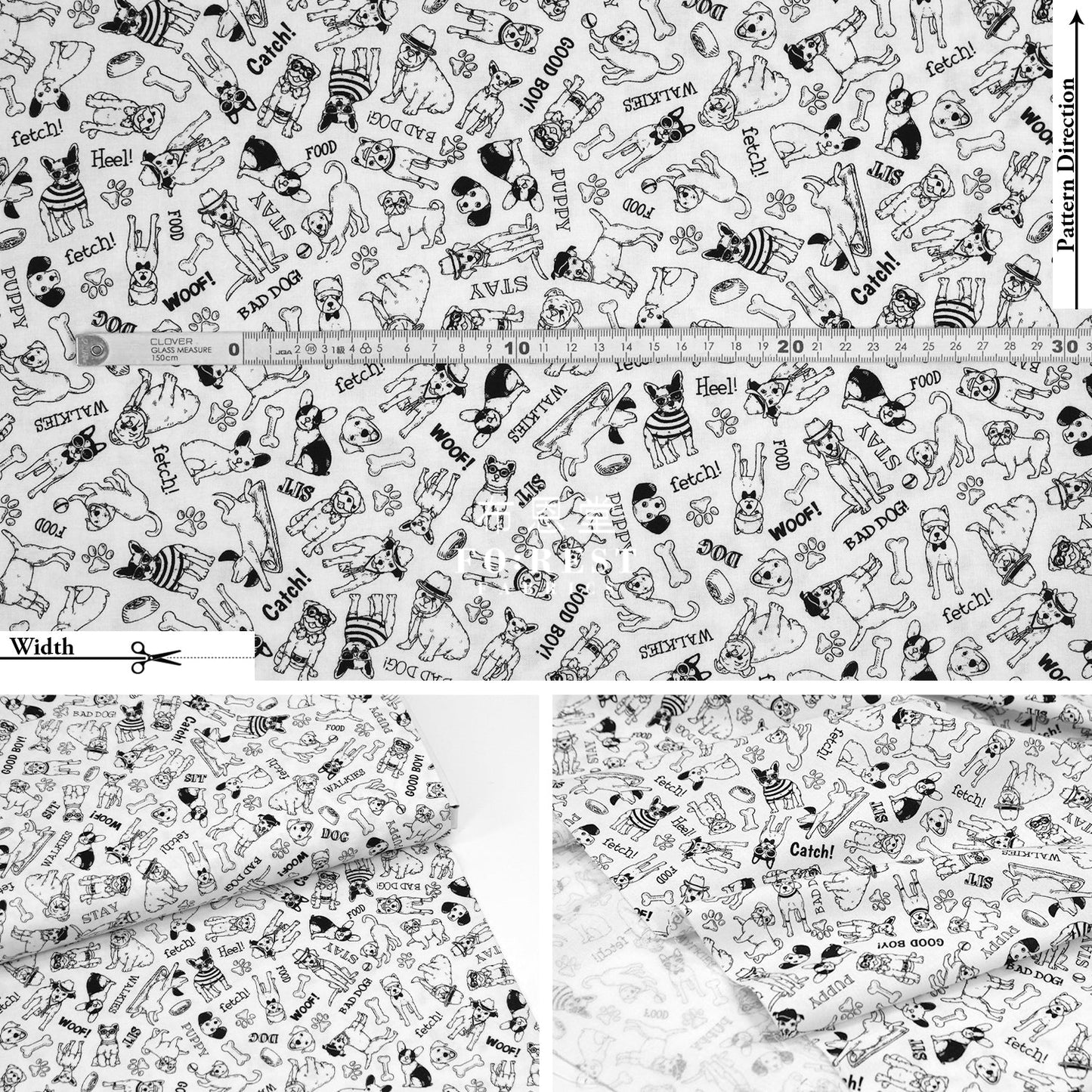 Cotton - Hat Dogs Fabric Bw