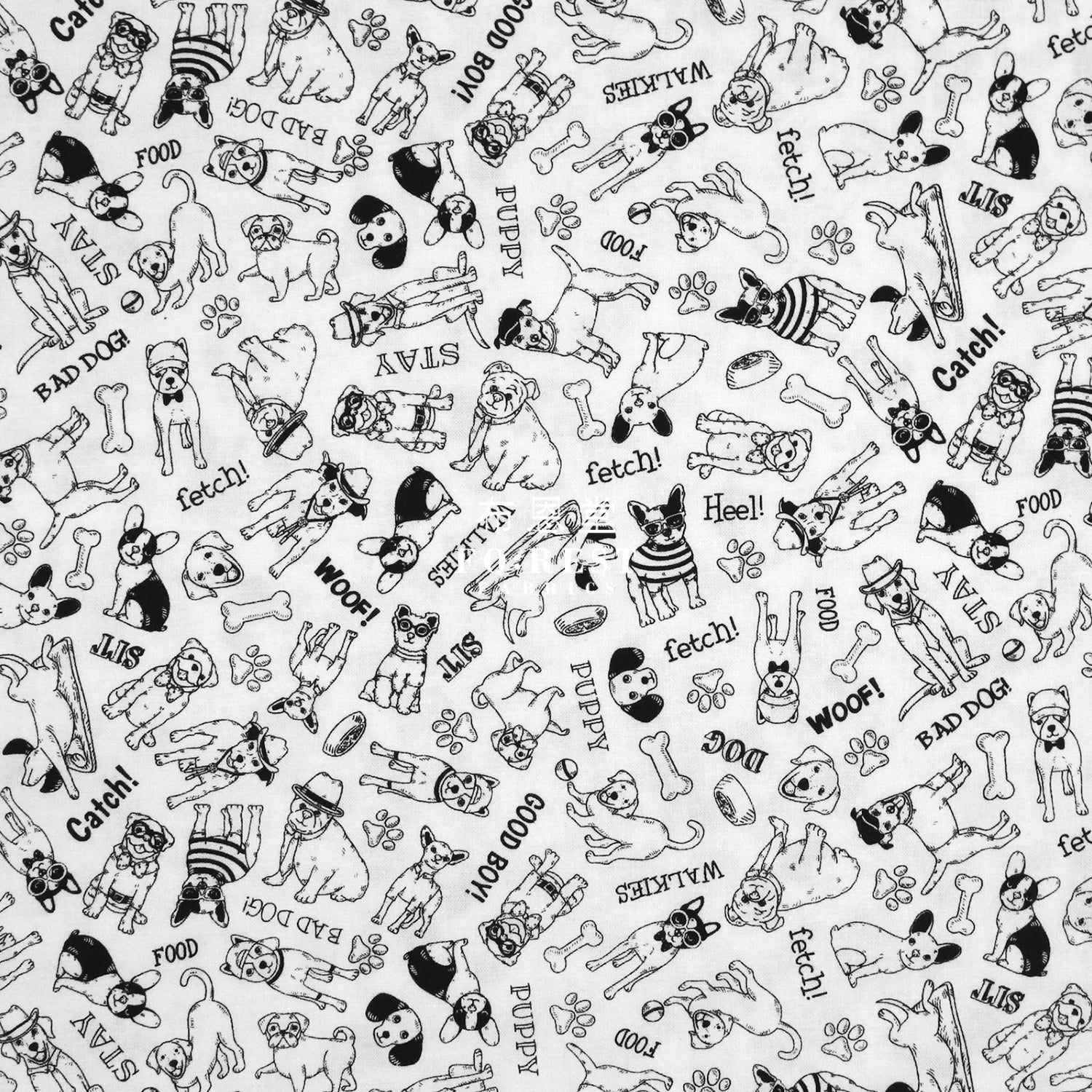 Cotton - Hat Dogs Fabric Bw