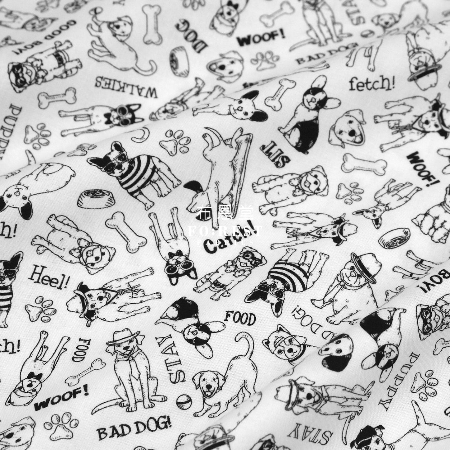 Cotton - Hat Dogs Fabric Bw