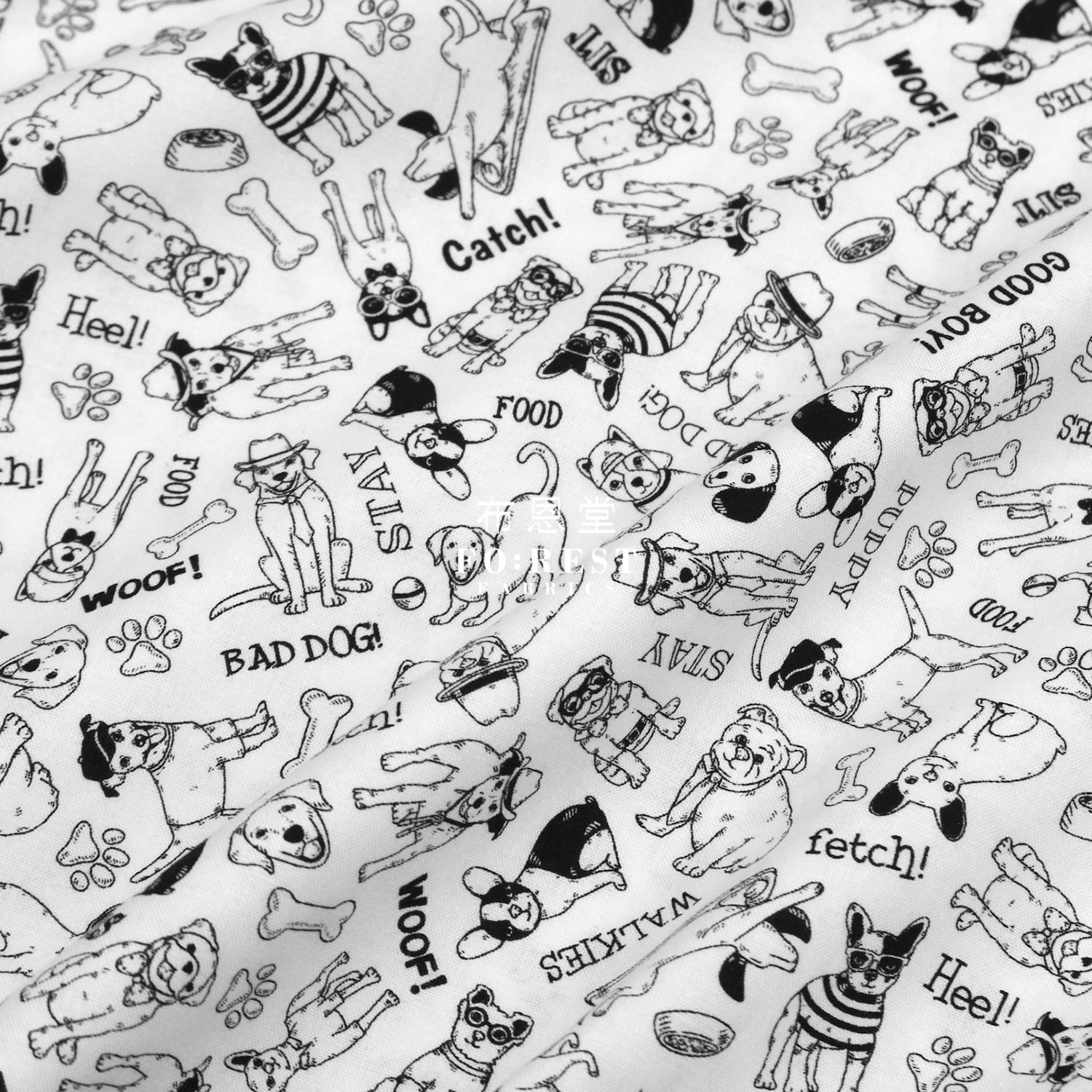 Cotton - Hat Dogs Fabric Bw