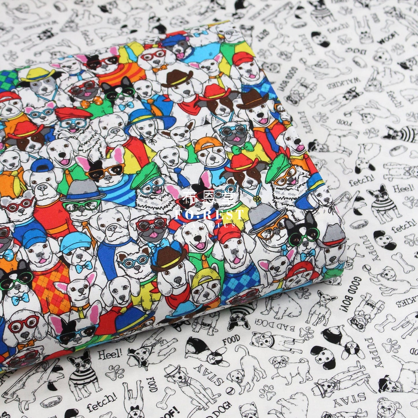 Cotton - Hat Dogs Fabric Bw