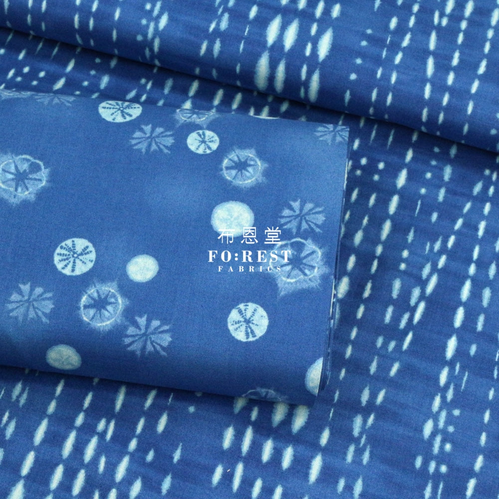 Cotton - Indigo-Dyed Stripe Dots Fabric