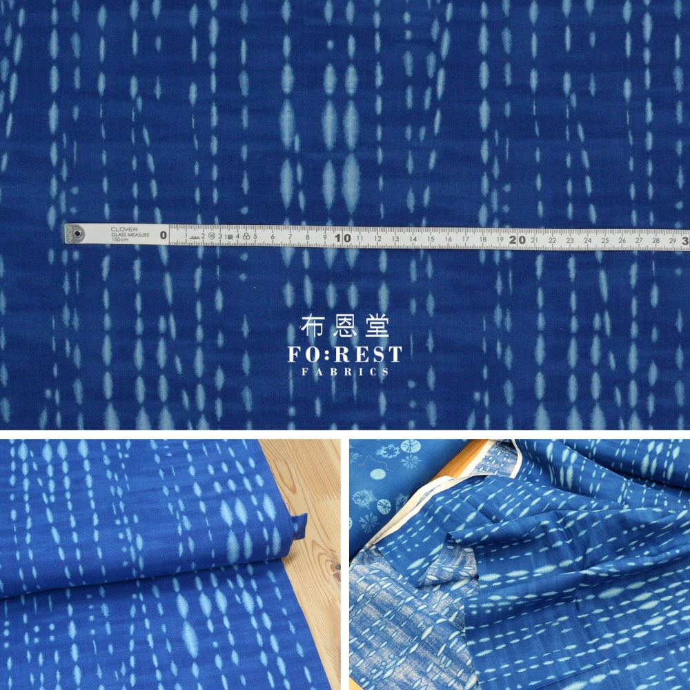 Cotton - Indigo-Dyed Stripe Dots Fabric