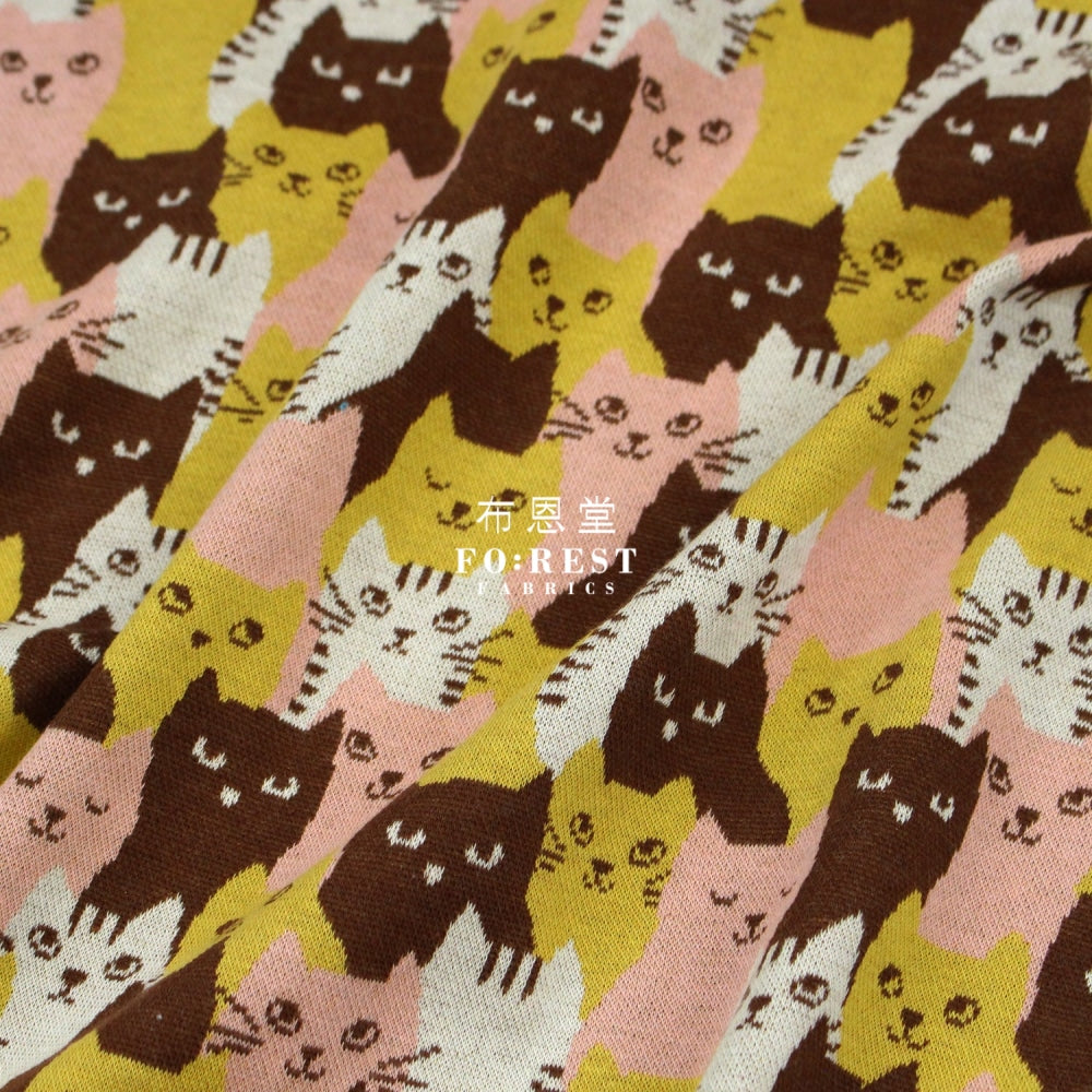 Cotton Knit Jacquard - Cat Mustard Fabric Knit