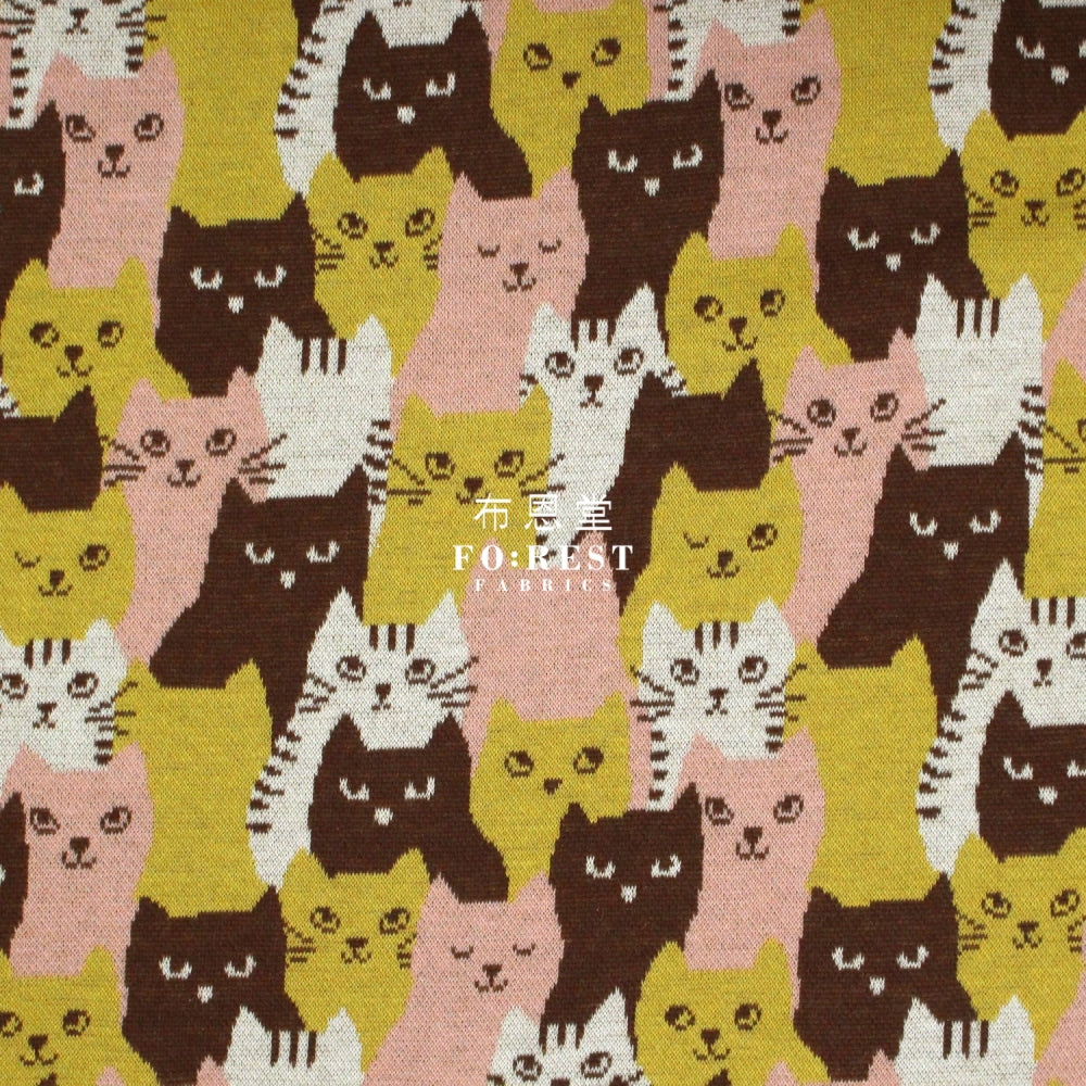 Cotton Knit Jacquard - Cat Mustard Fabric Knit