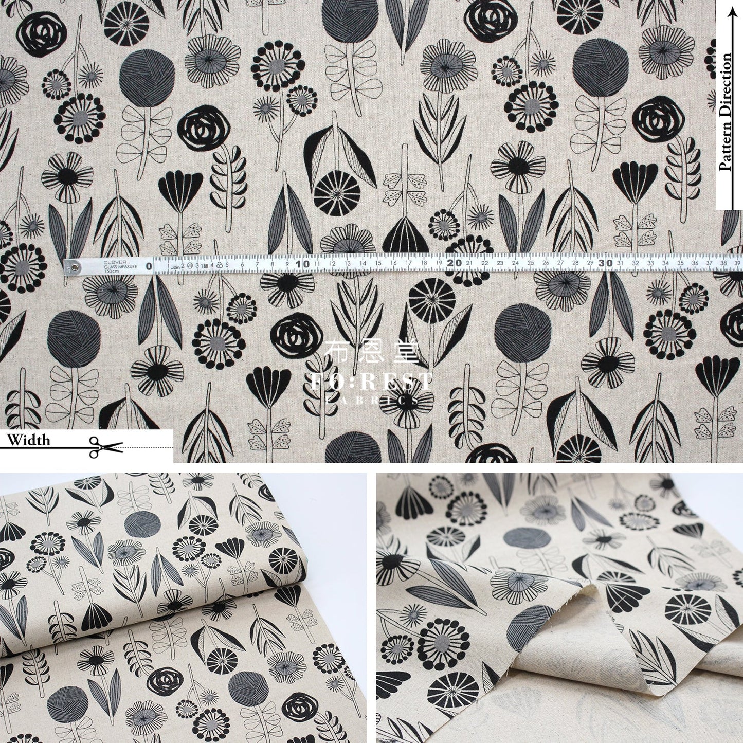 Cotton Linen - Bloom By Bookhou Flower Fabric B Fabric