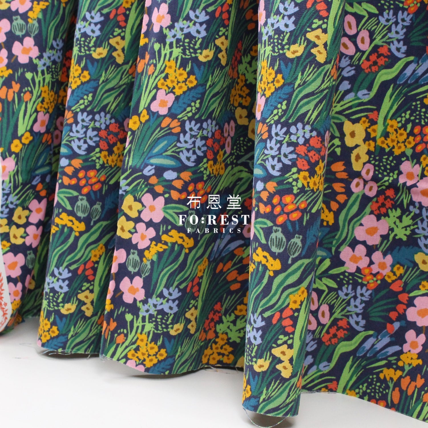 Cotton Linen - Bramble Lea Navy Fabric Canvas