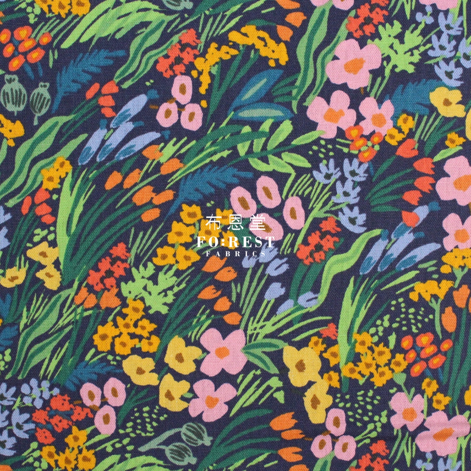 Cotton Linen - Bramble Lea Navy Fabric Canvas