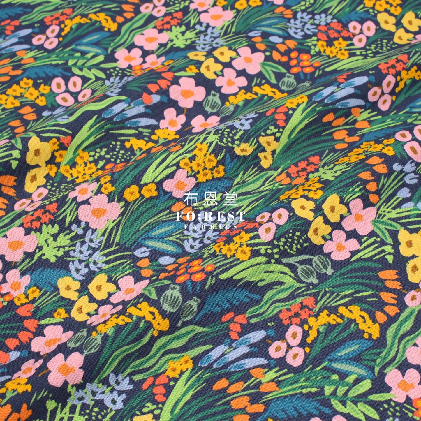 Cotton Linen - Bramble Lea Navy Fabric Canvas