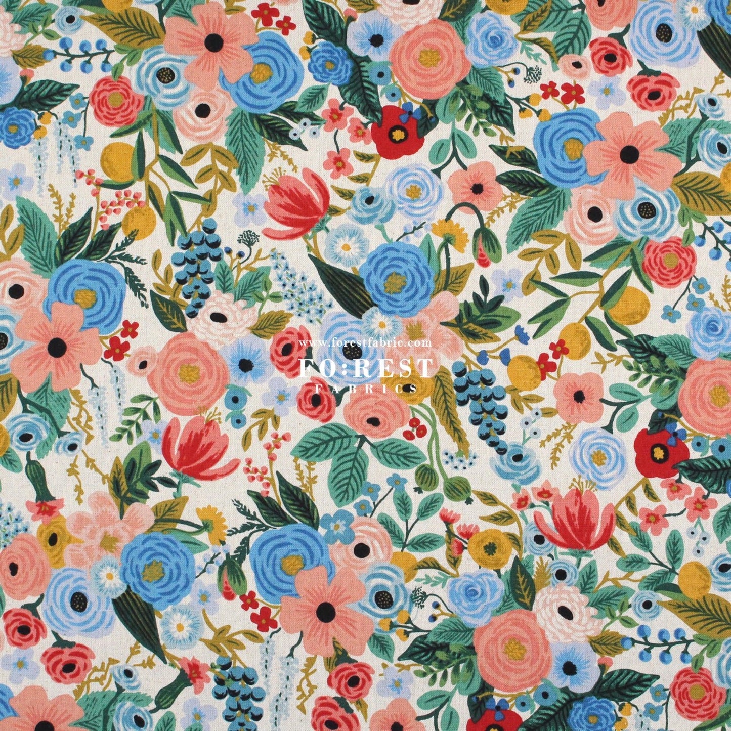 cotton Linen Canvas - Garden Party Juliet Rose fabric Blue - FO:REST Fabric 布恩堂Liberty fabrictana lawnjapanese fabricykk zipper