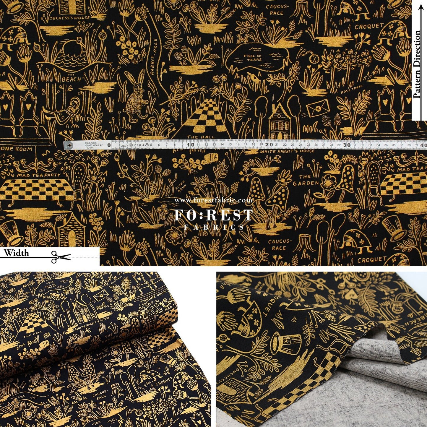 cotton Linen Canvas - Magic Forest fabric Black - FO:REST Fabric 布恩堂Liberty fabrictana lawnjapanese fabricykk zipper