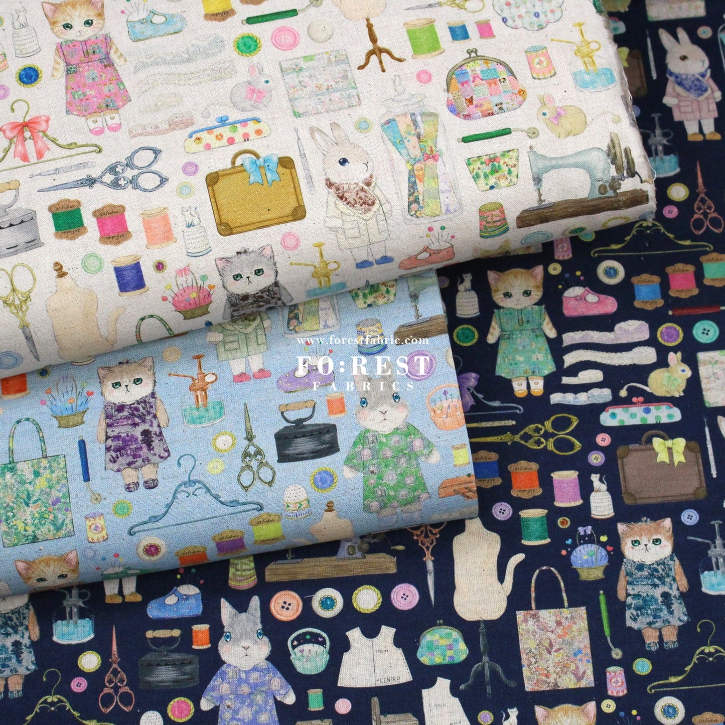 cotton linen - Dressmaker fabric Navy - FO:REST Fabric 布恩堂Liberty fabrictana lawnjapanese fabricykk zipper