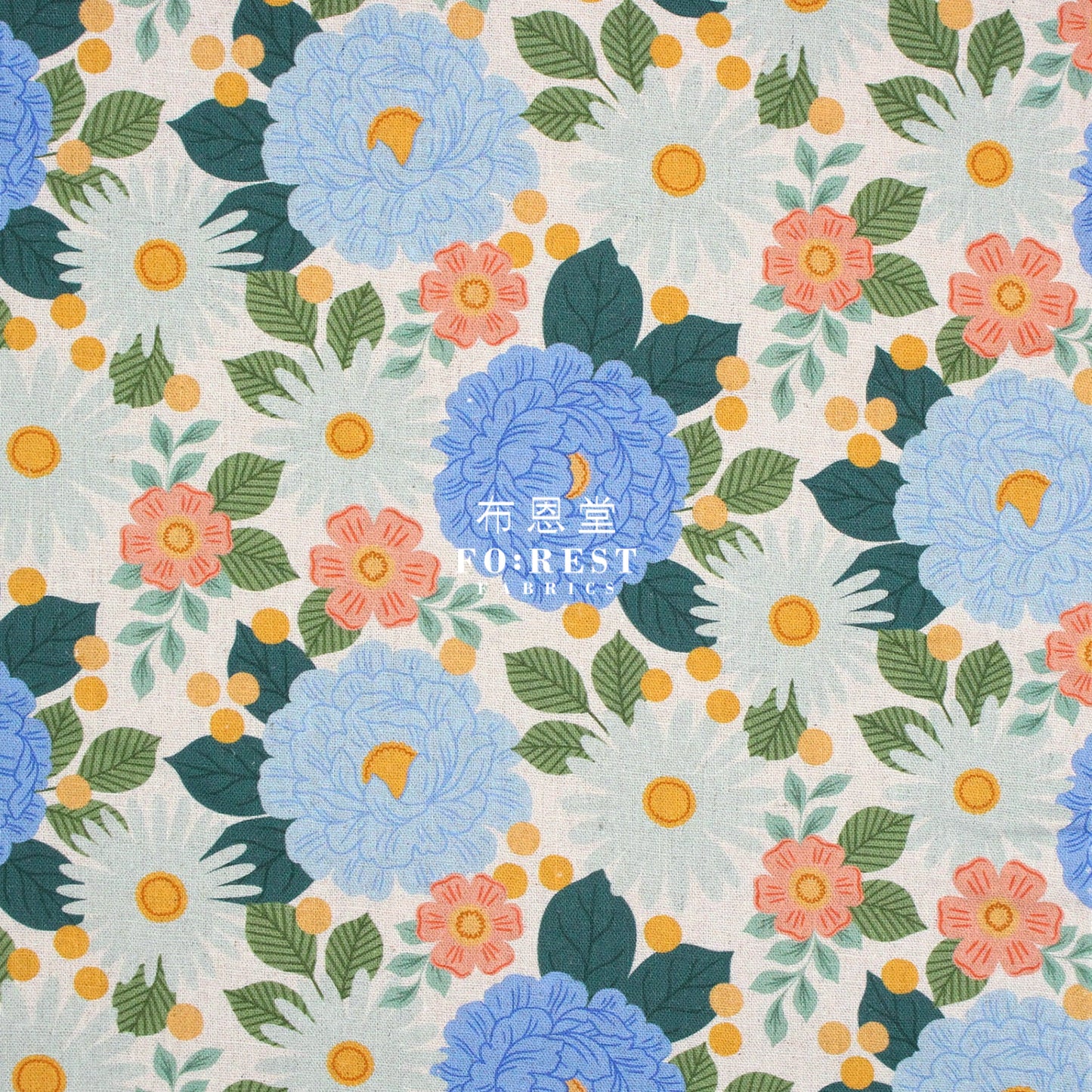 Cotton Linen - Floral Daydream Blue Fabric Canvas