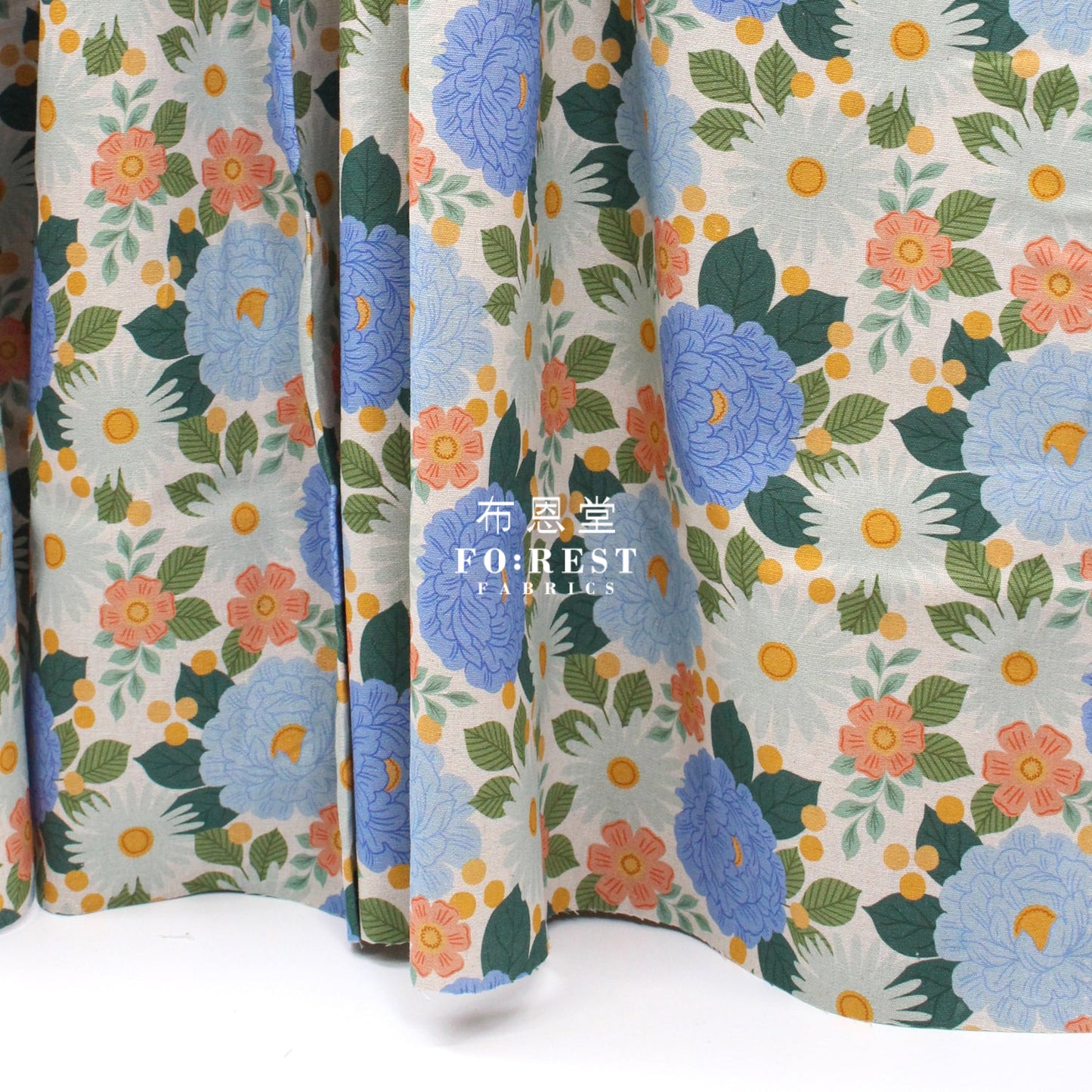 Cotton Linen - Floral Daydream Blue Fabric Canvas