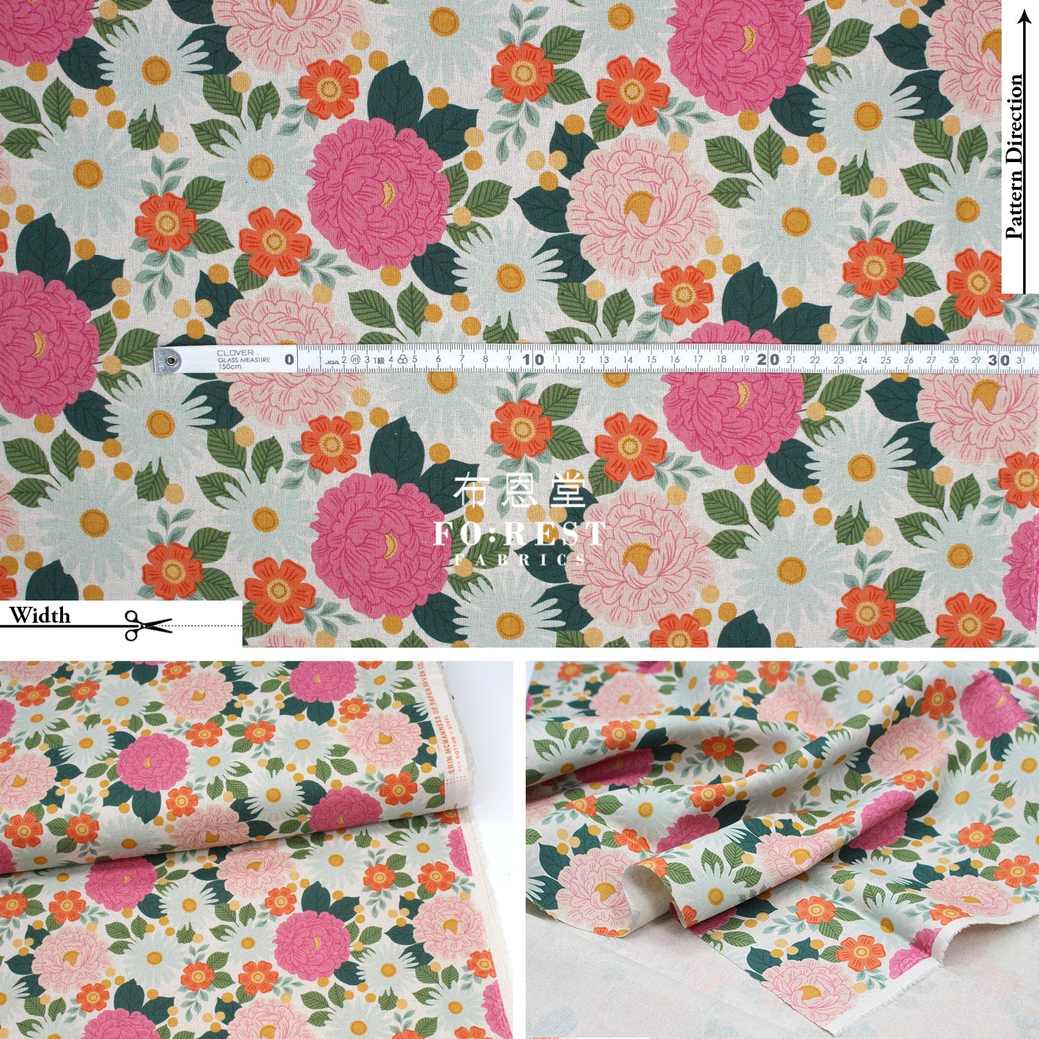Cotton Linen - Floral Daydream Pink Fabric Canvas