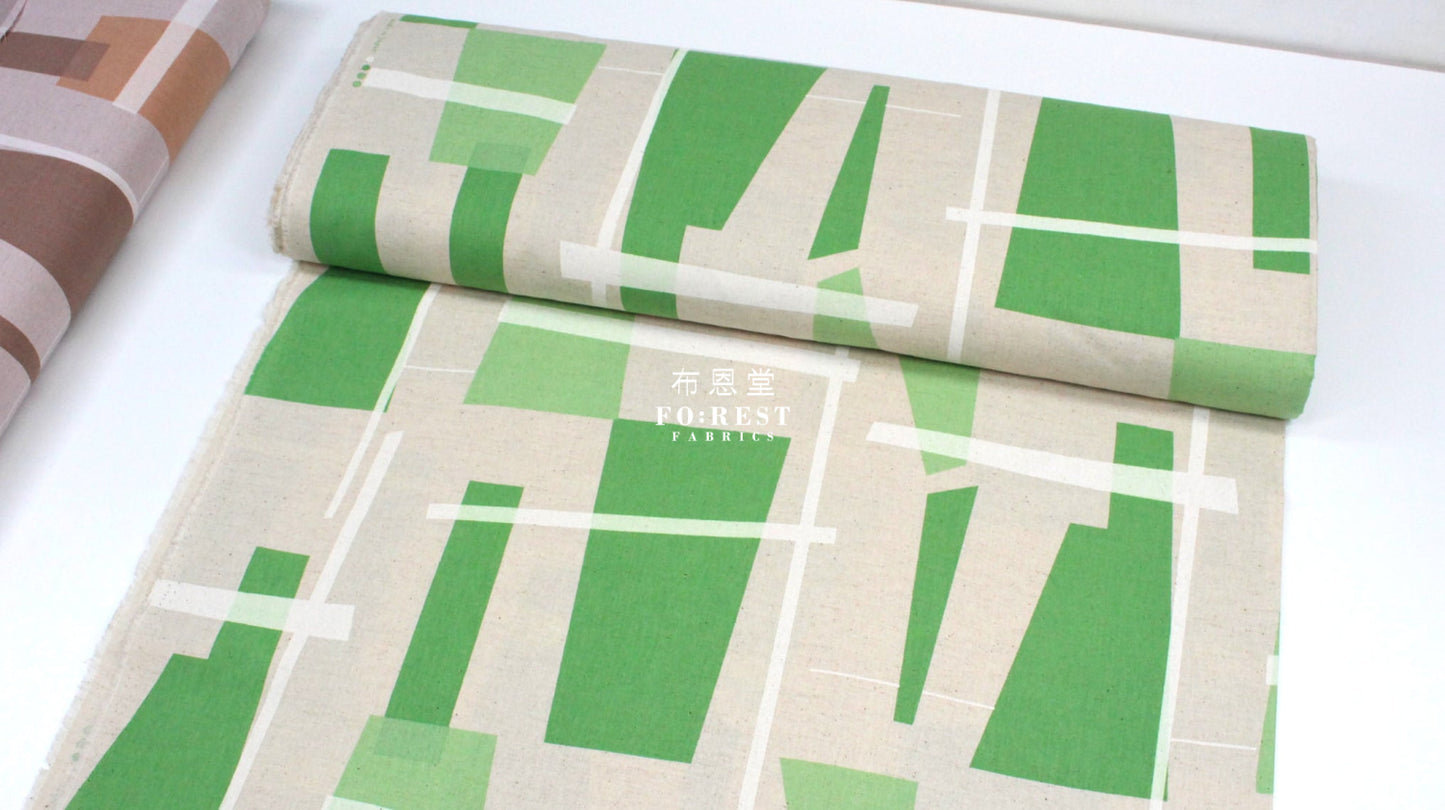 Cotton Linen - Modern Art Watercolor Multi Check Fabric Green