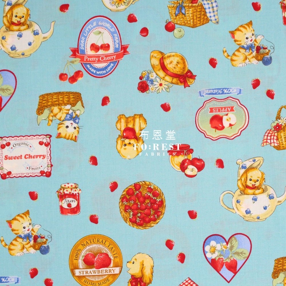 cotton - Love Strawberry fabric Blue - FO:REST Fabric 布恩堂Liberty fabrictana lawnjapanese fabricykk zipper
