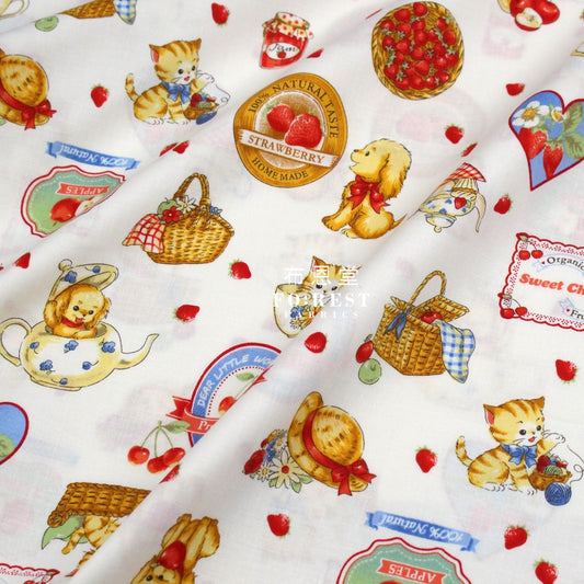 Cotton - Love Strawberry Fabric White