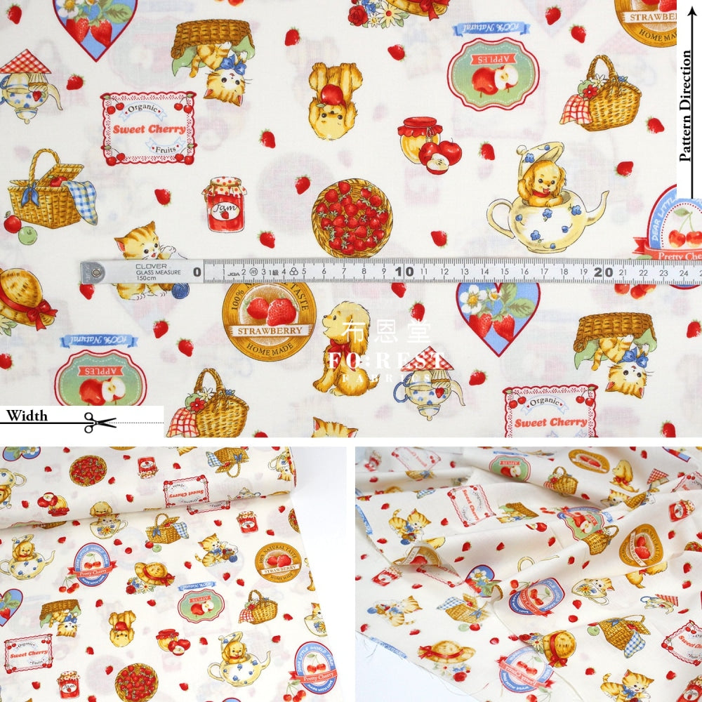 Cotton - Love Strawberry Fabric White