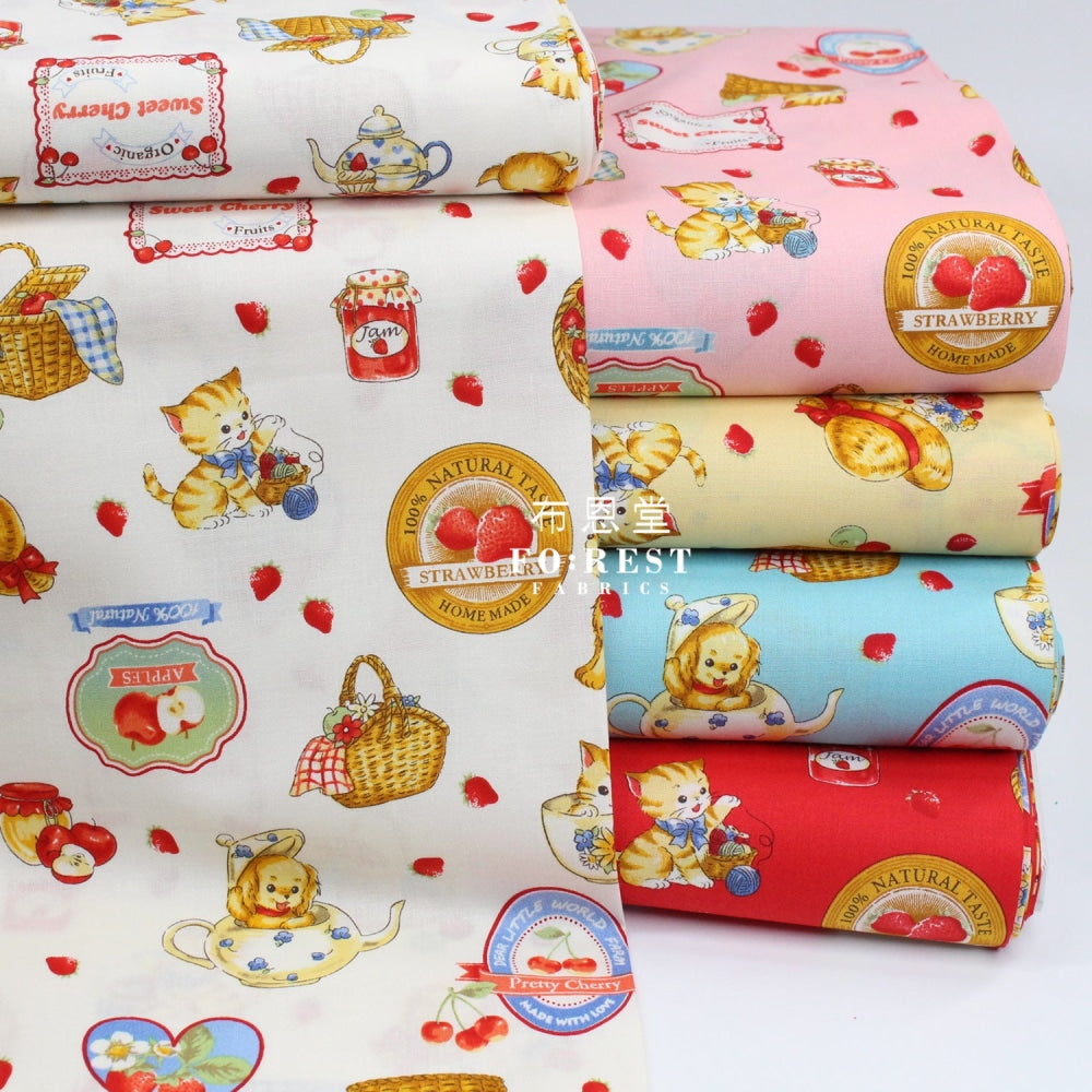 Cotton - Love Strawberry Fabric White