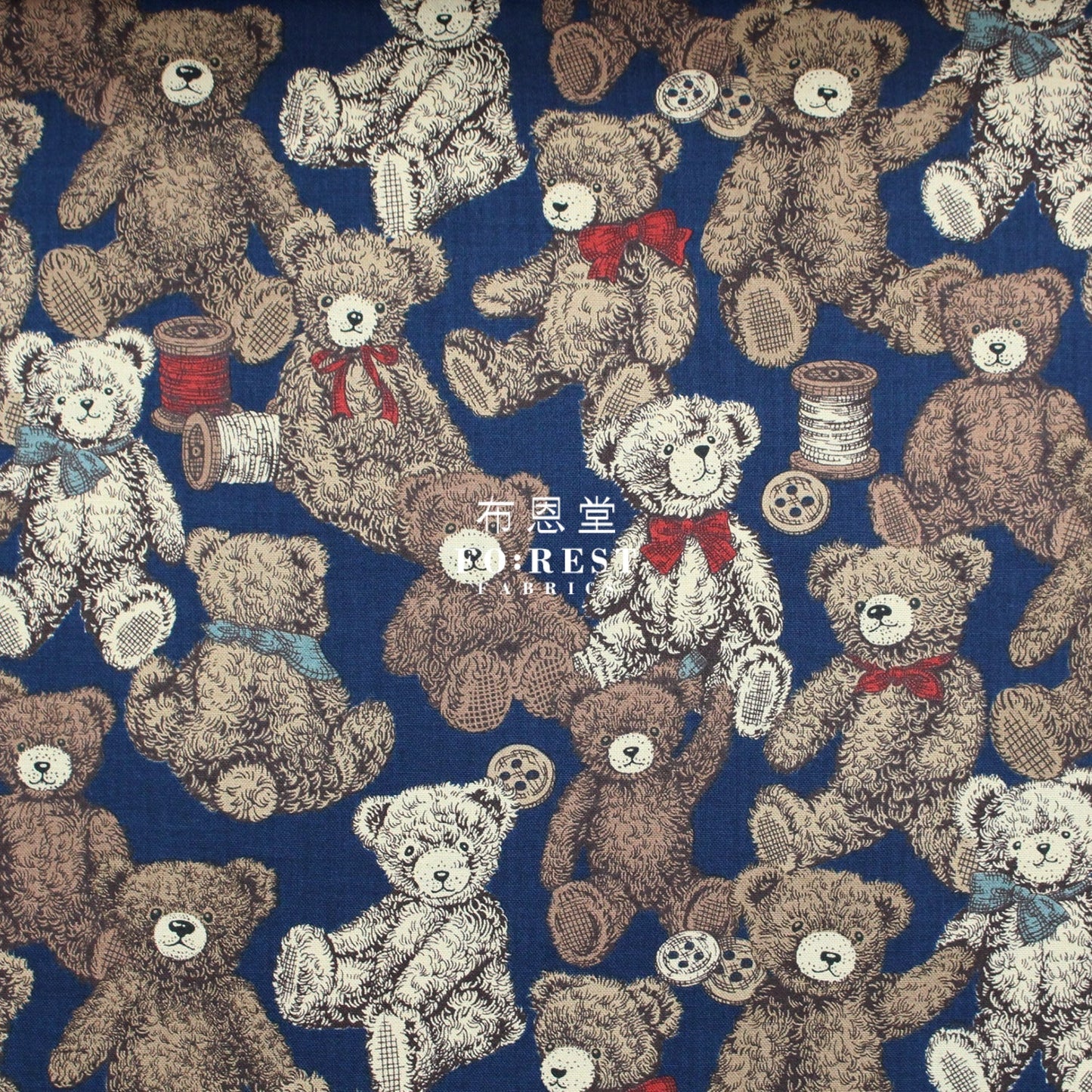 cotton - Make a Teddy Bear fabric Navy - FO:REST Fabric 布恩堂Liberty fabrictana lawnjapanese fabricykk zipper