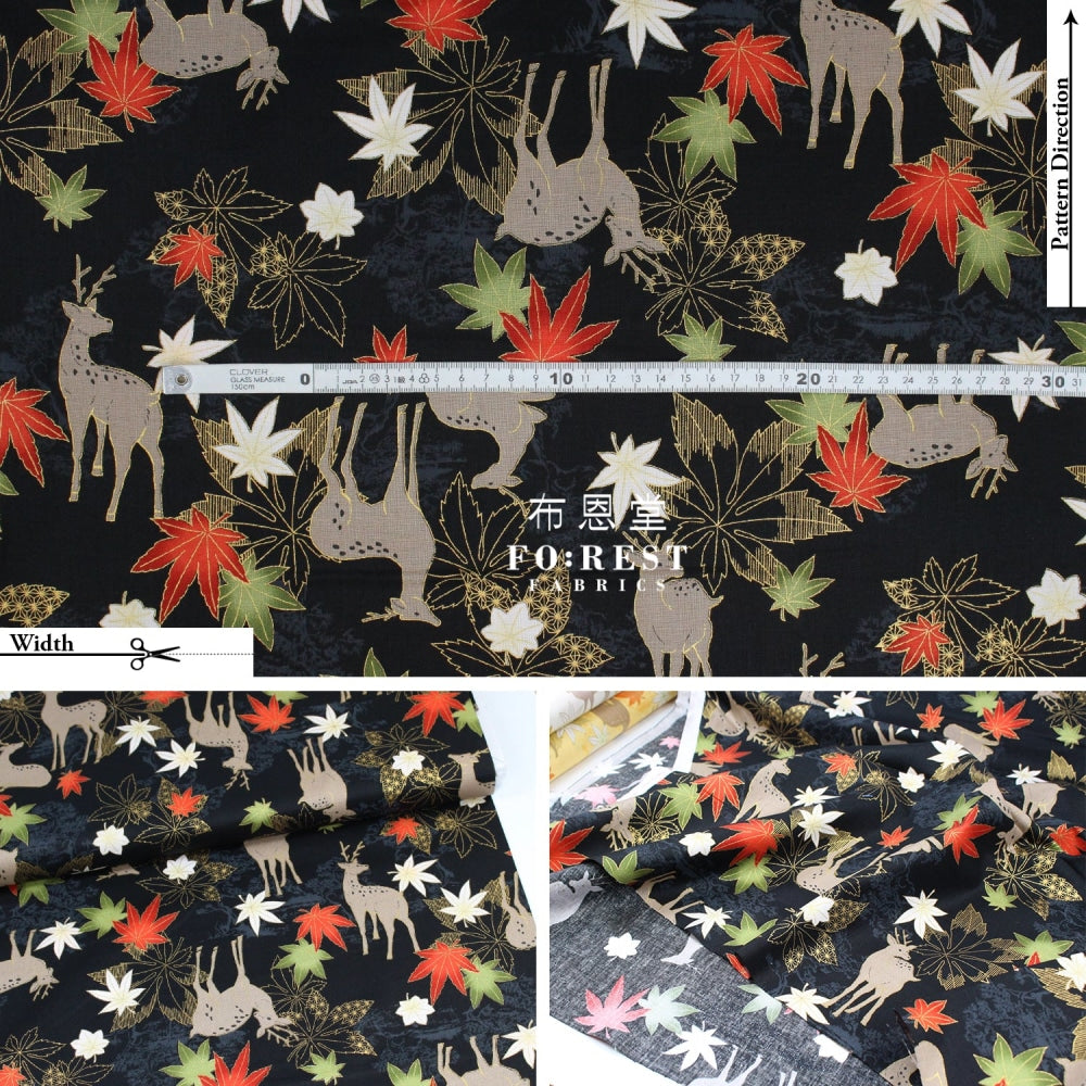 Cotton - Maple And Deer Fabric Black
