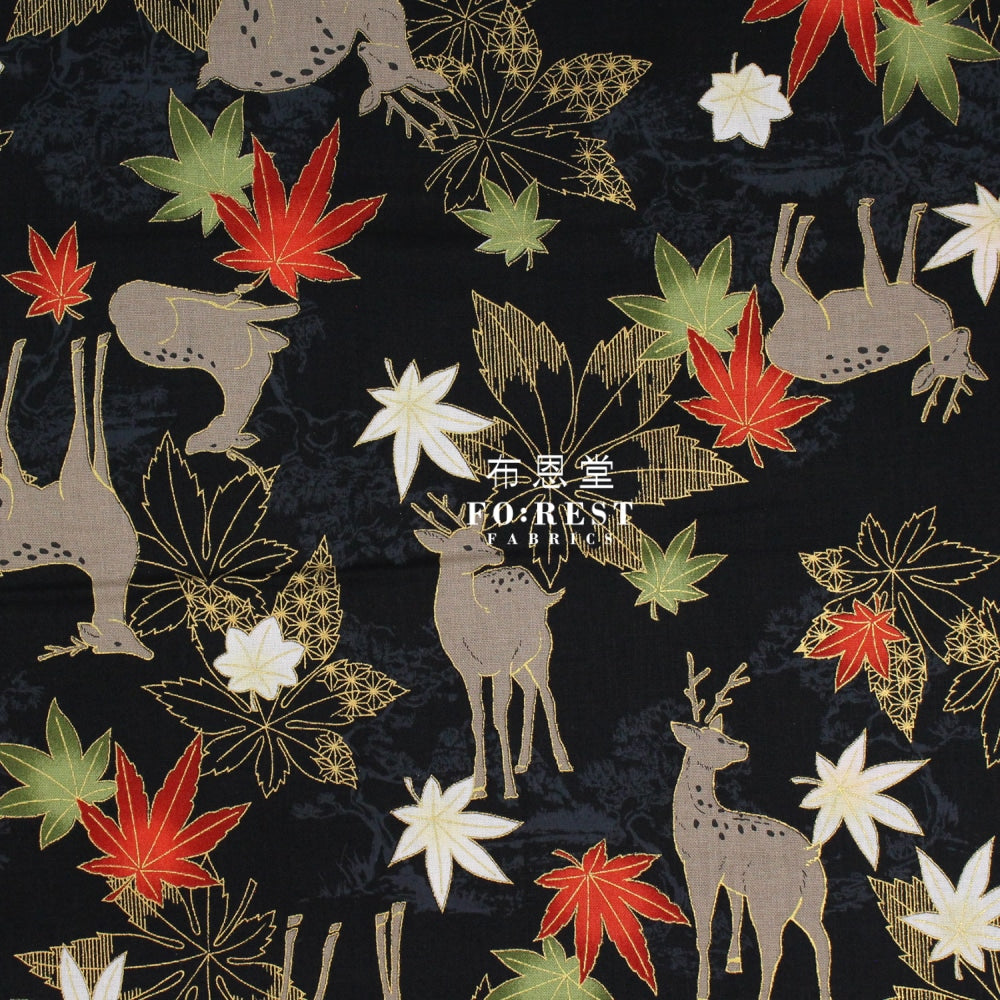 Cotton - Maple And Deer Fabric Black
