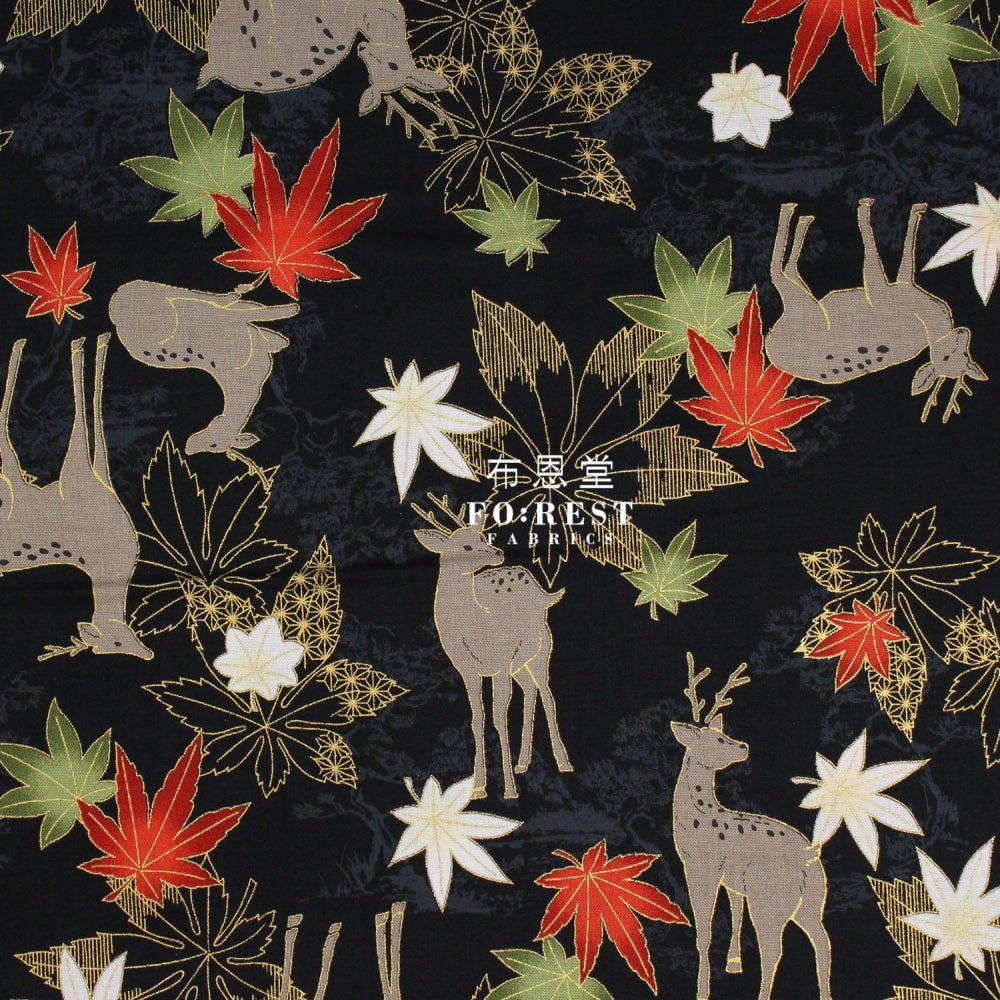 cotton - Maple and deer fabric Black - FO:REST Fabric 布恩堂Liberty fabrictana lawnjapanese fabricykk zipper