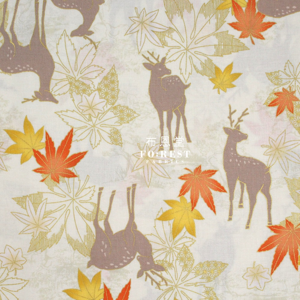 Cotton - Maple And Deer Fabric Milky