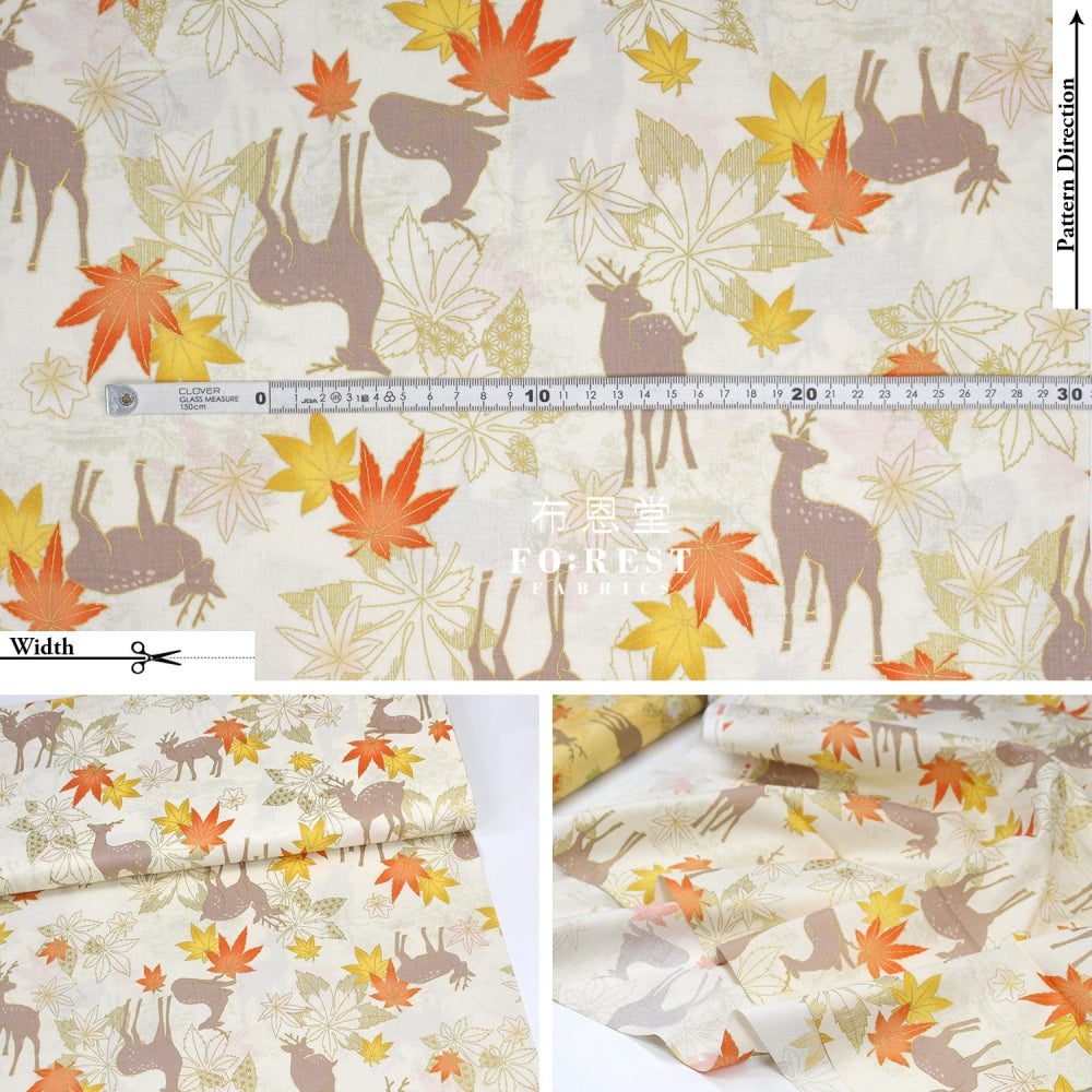 Cotton - Maple And Deer Fabric Milky
