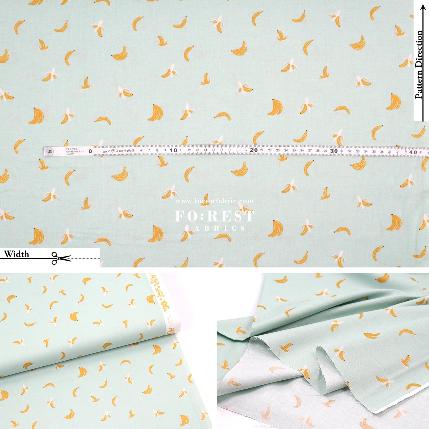 cotton - orchard Bananas - Mint Metallic fabric - FO:REST Fabric 布恩堂Liberty fabrictana lawnjapanese fabricykk zipper