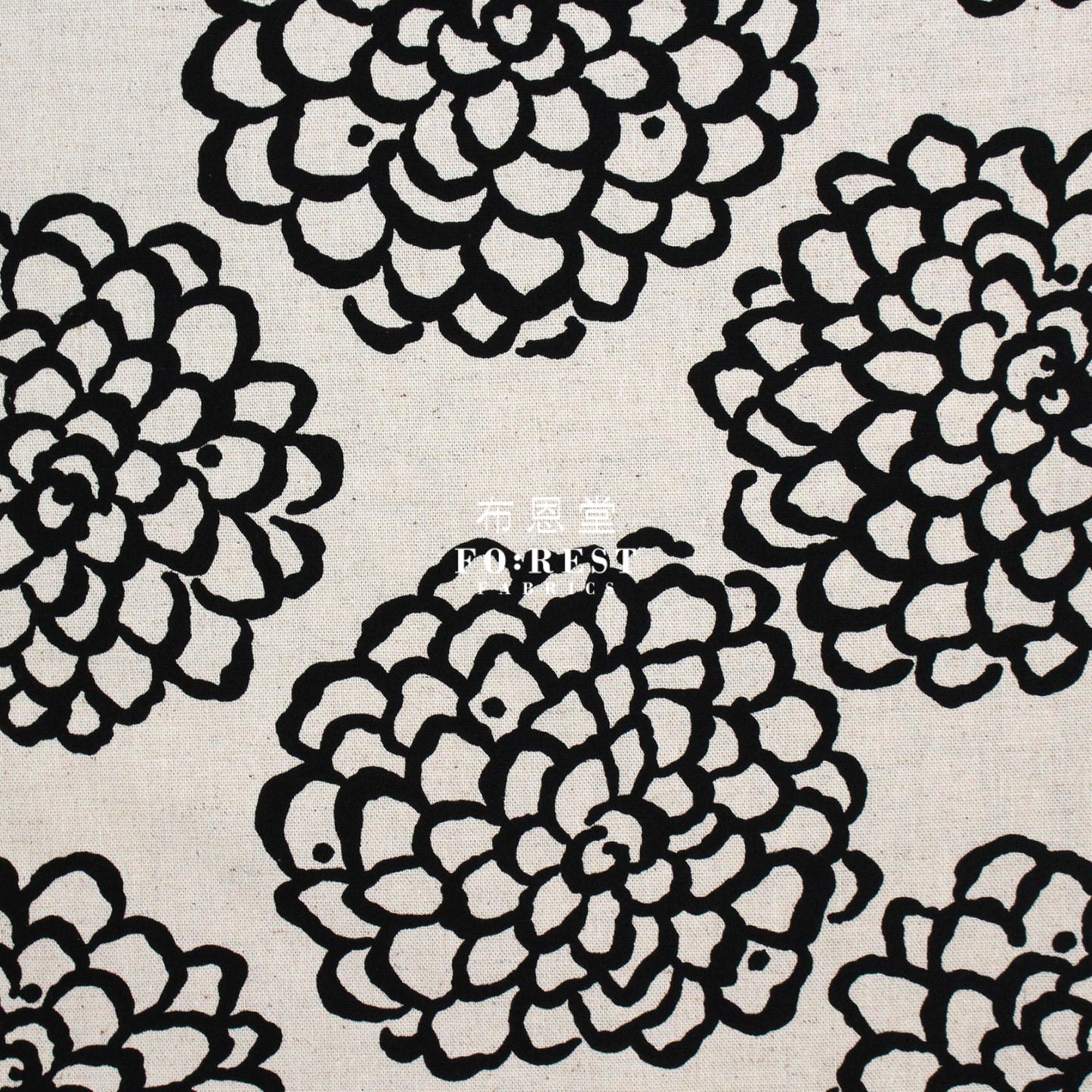 Cotton - Peony Japanese Style Fabric Black