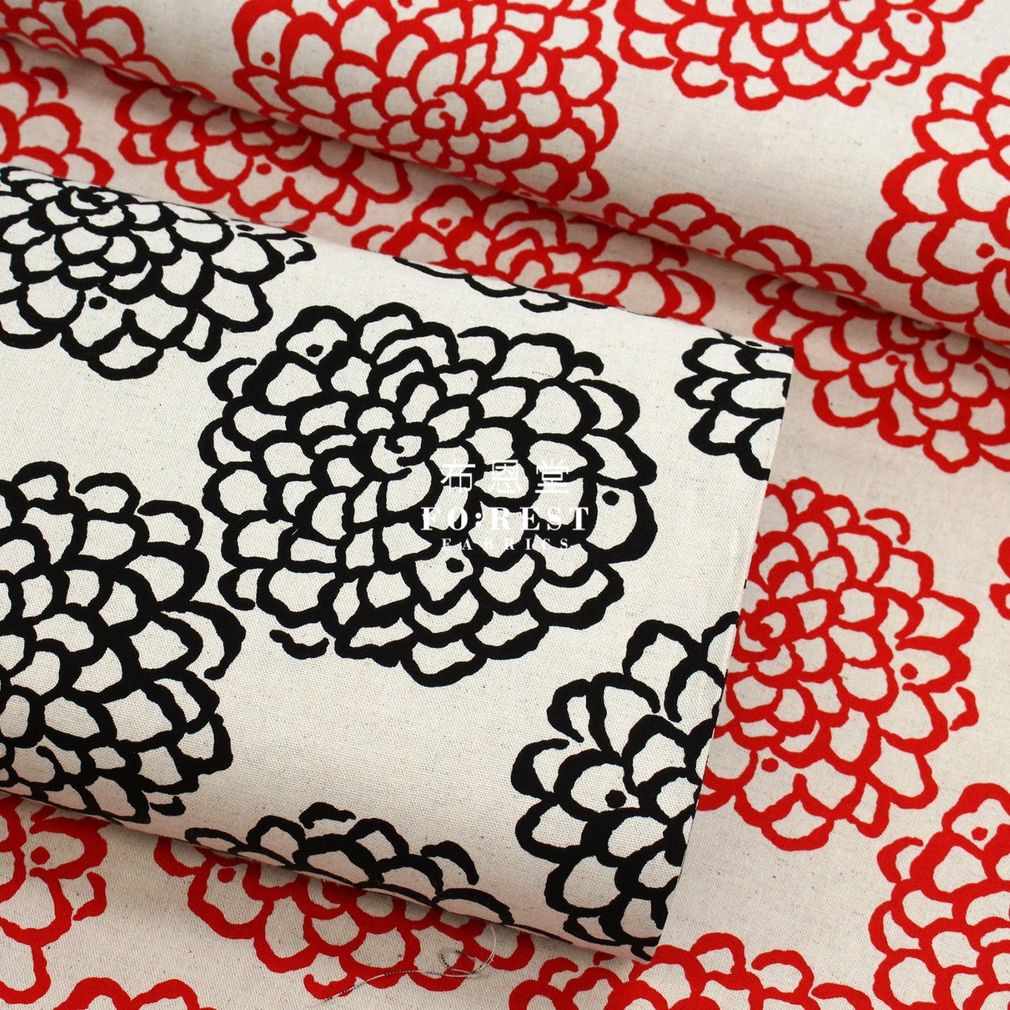 Cotton - Peony Japanese Style Fabric Black