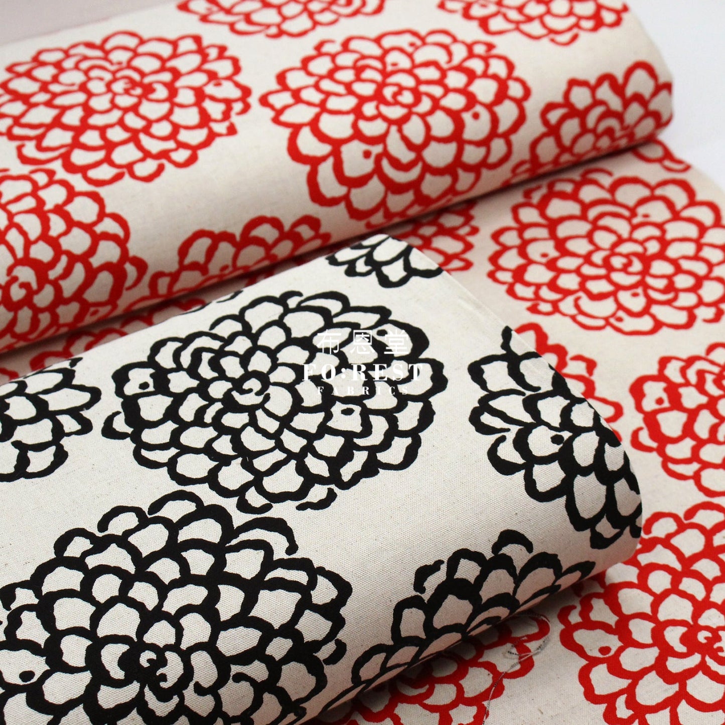 Cotton - Peony Japanese Style Fabric Red