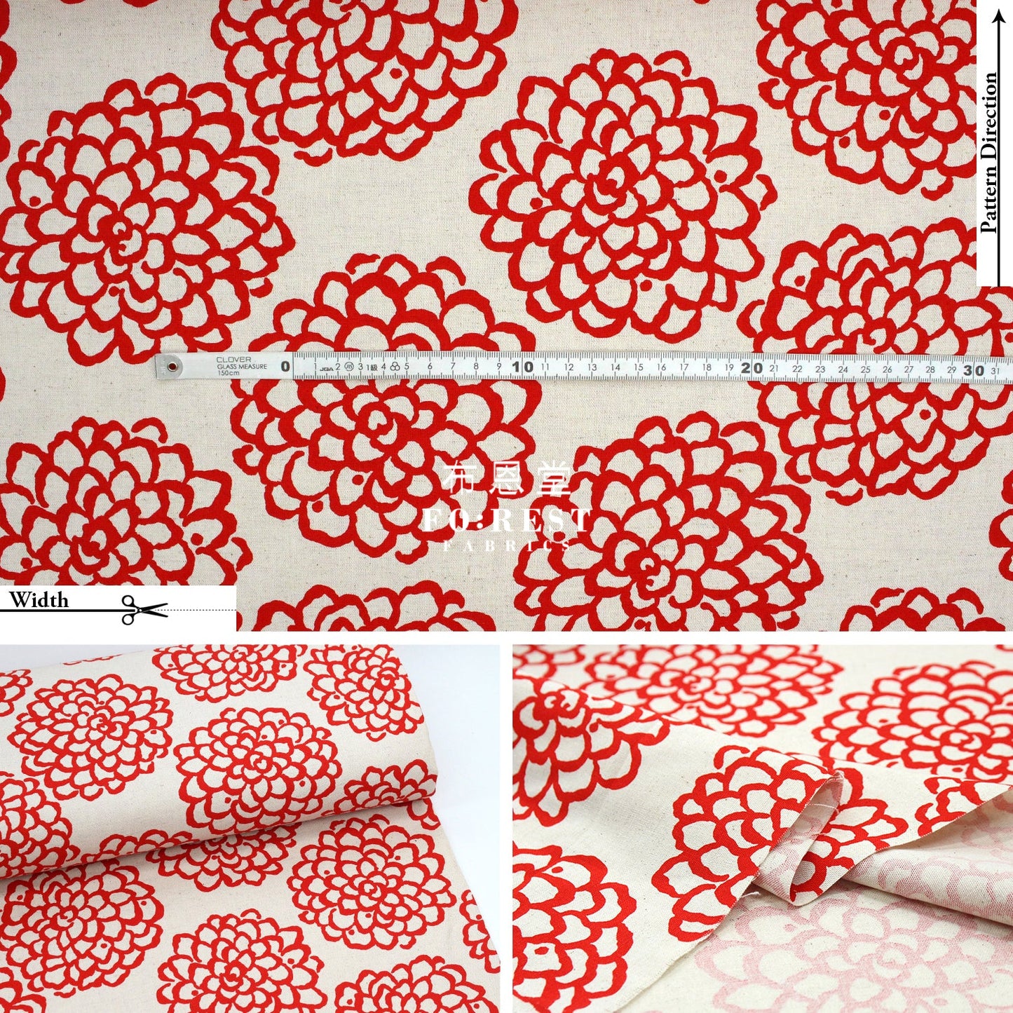 Cotton - Peony Japanese Style Fabric Red