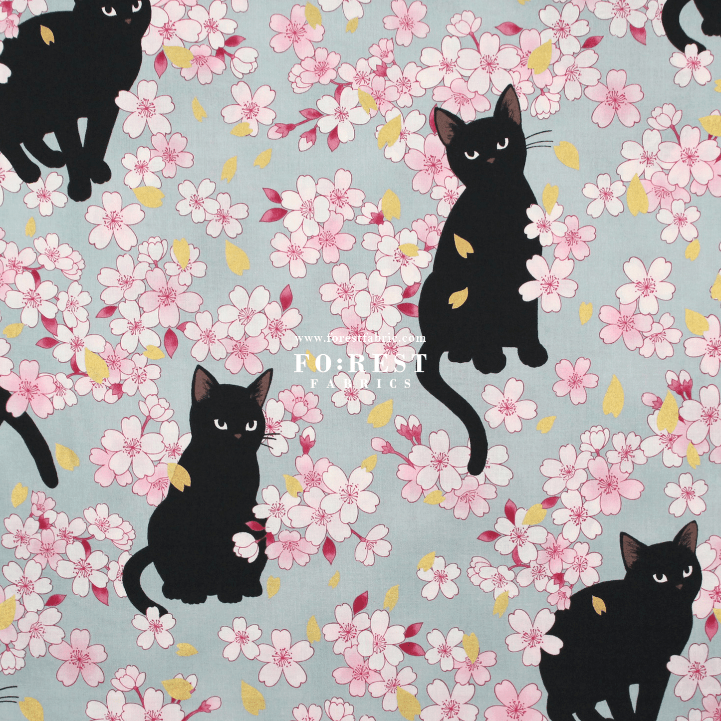 cotton - Sakura Blooms cat fabric Blue - FO:REST Fabric 布恩堂Liberty fabrictana lawnjapanese fabricykk zipper