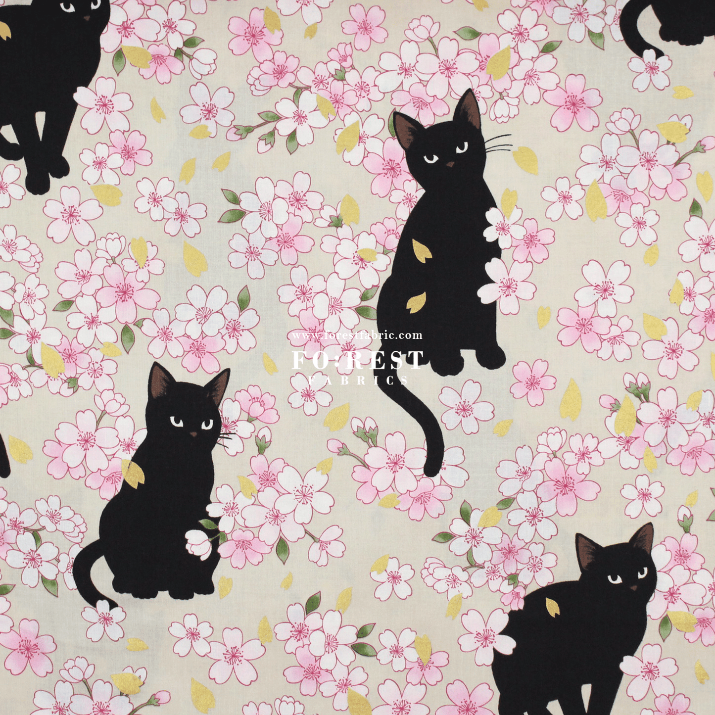 cotton - Sakura Blooms cat fabric Cream - FO:REST Fabric 布恩堂Liberty fabrictana lawnjapanese fabricykk zipper
