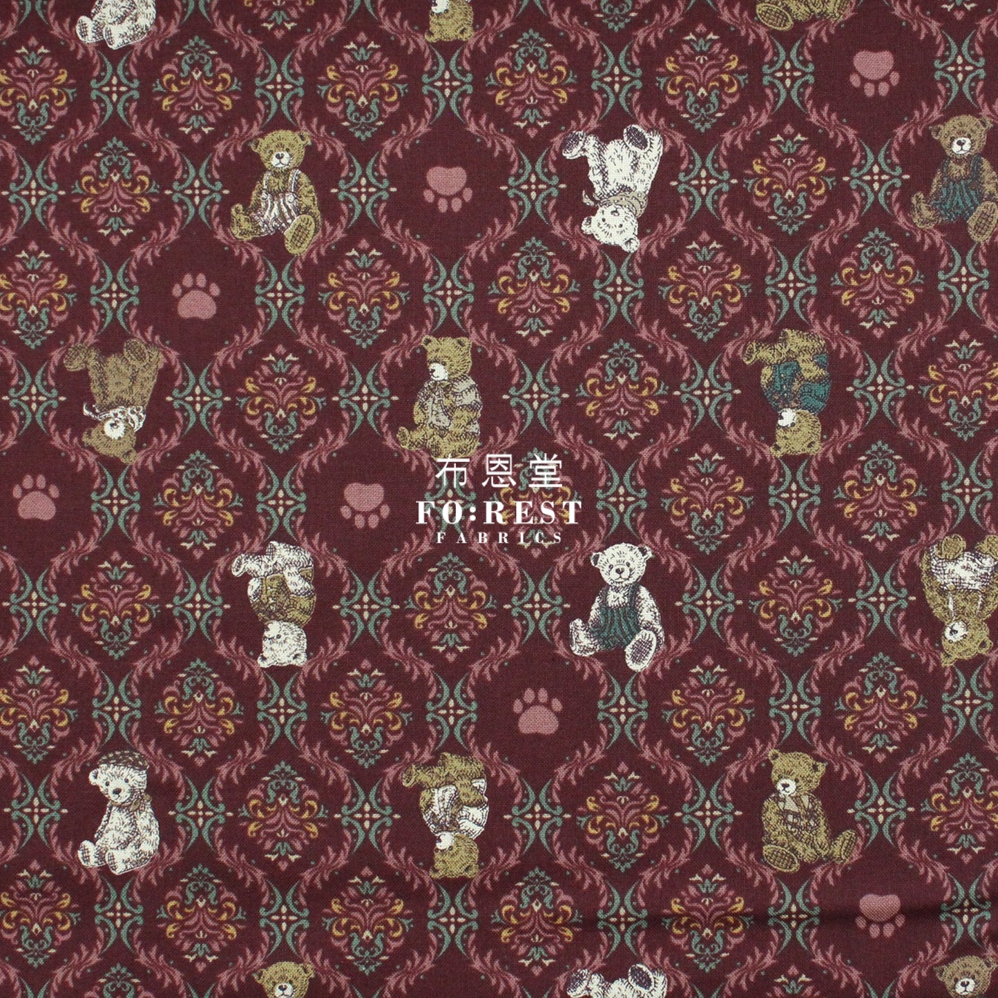 Cotton - Sewing Teddy Bear Fabric Wine