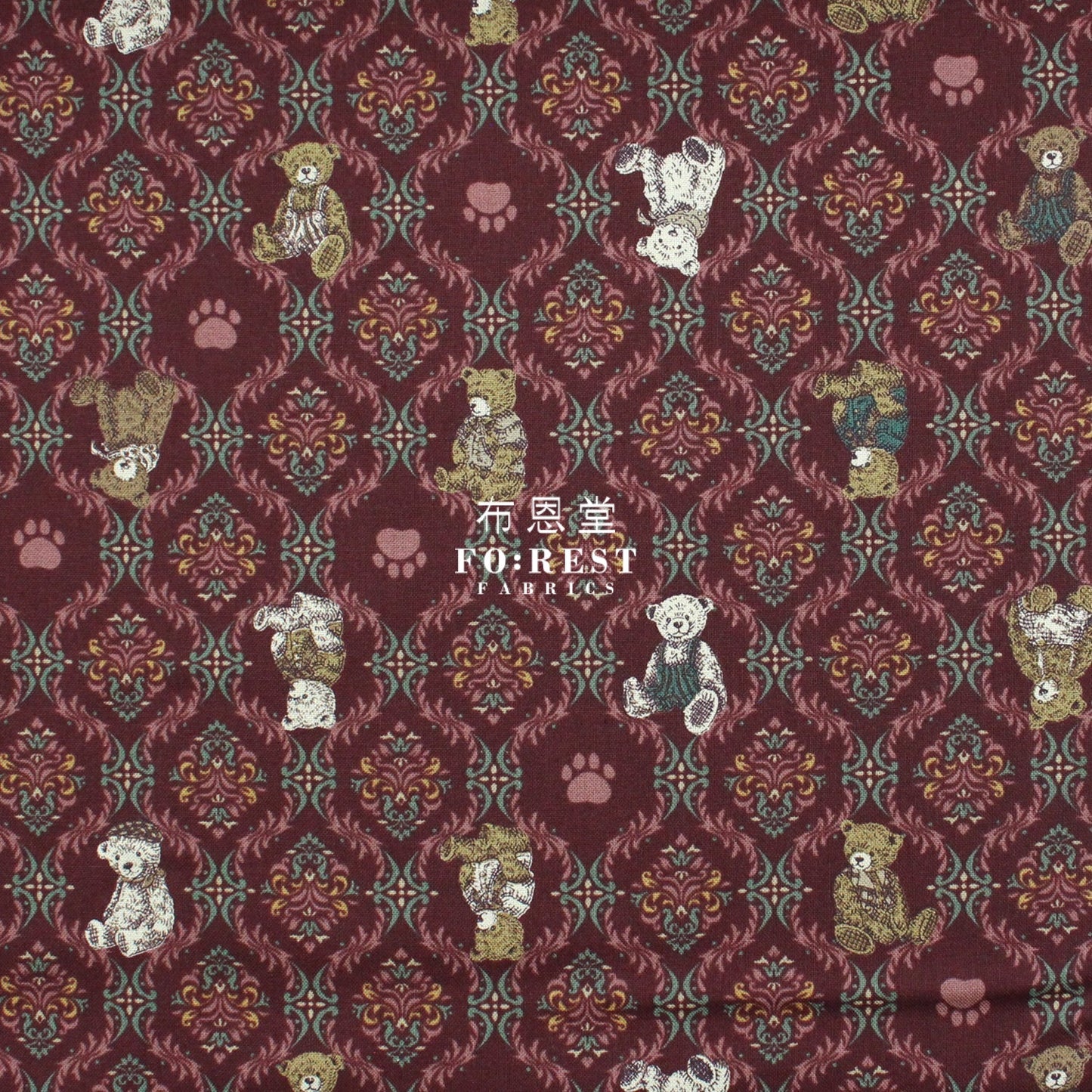 cotton - Sewing Teddy Bear fabric Wine - FO:REST Fabric 布恩堂Liberty fabrictana lawnjapanese fabricykk zipper