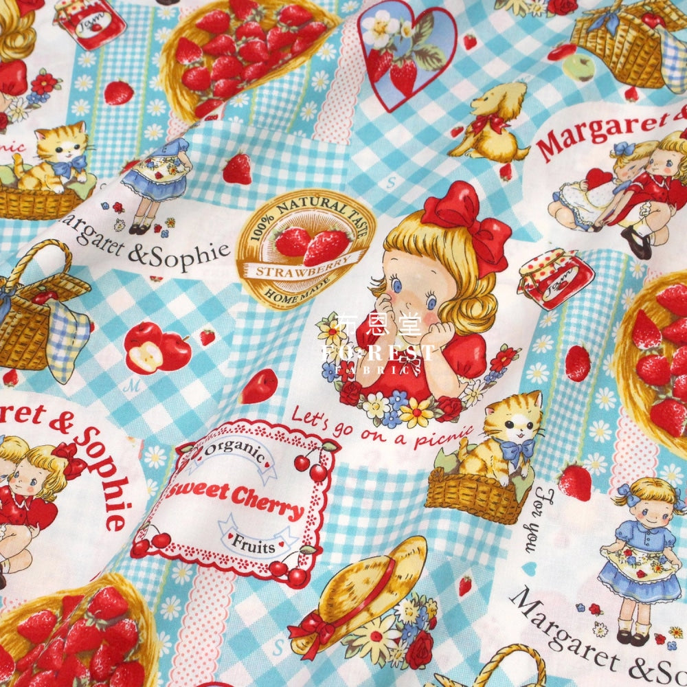 Cotton - Strawberry Picking Fabric Blue
