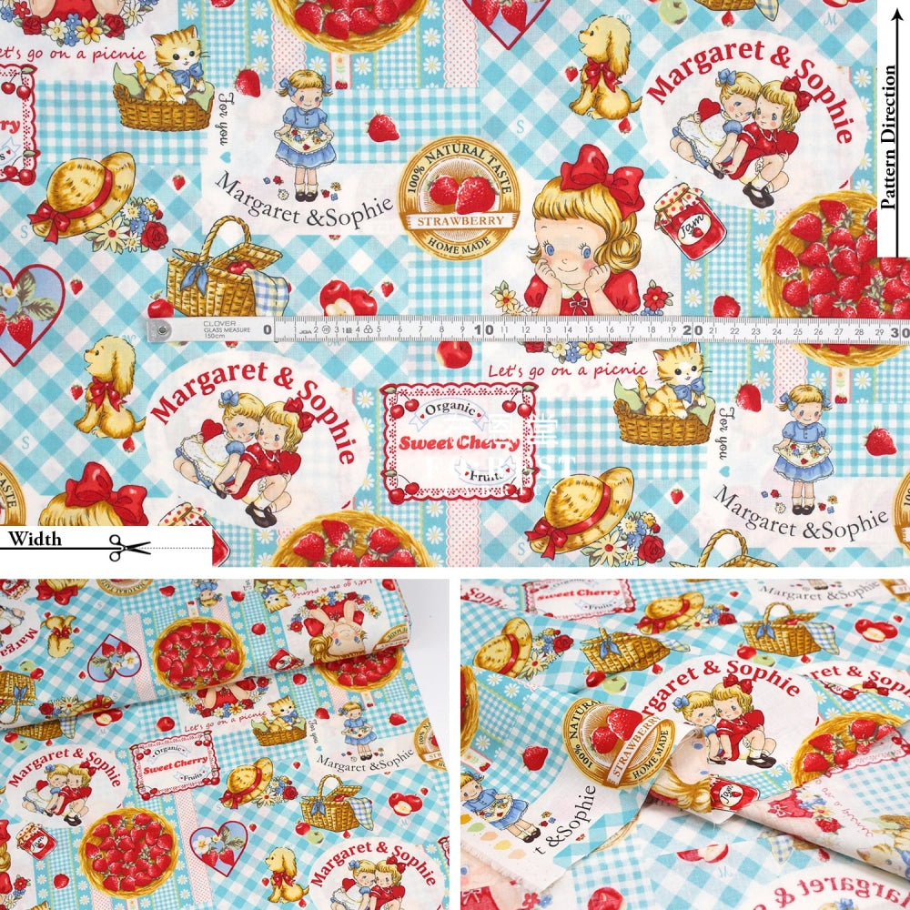 Cotton - Strawberry Picking Fabric Blue