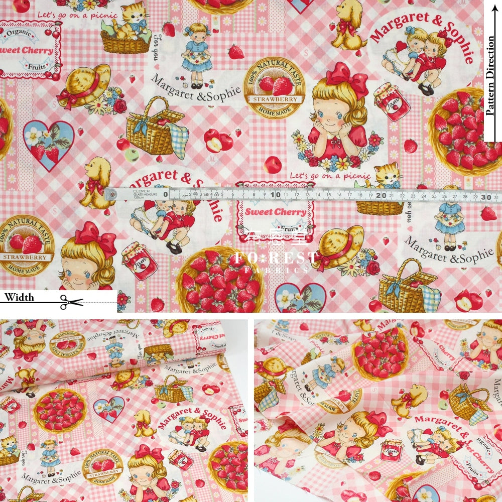 Cotton - Strawberry Picking Fabric Pink
