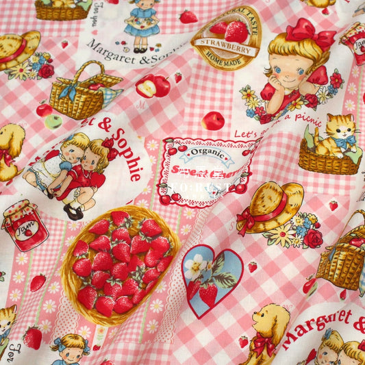 Cotton - Strawberry Picking Fabric Pink