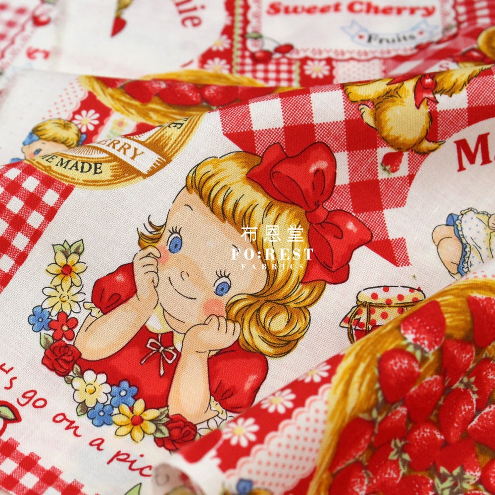 Cotton - Strawberry Picking Fabric Red