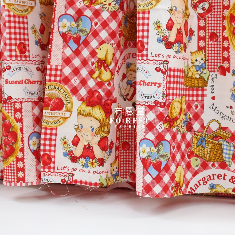 Cotton - Strawberry Picking Fabric Red